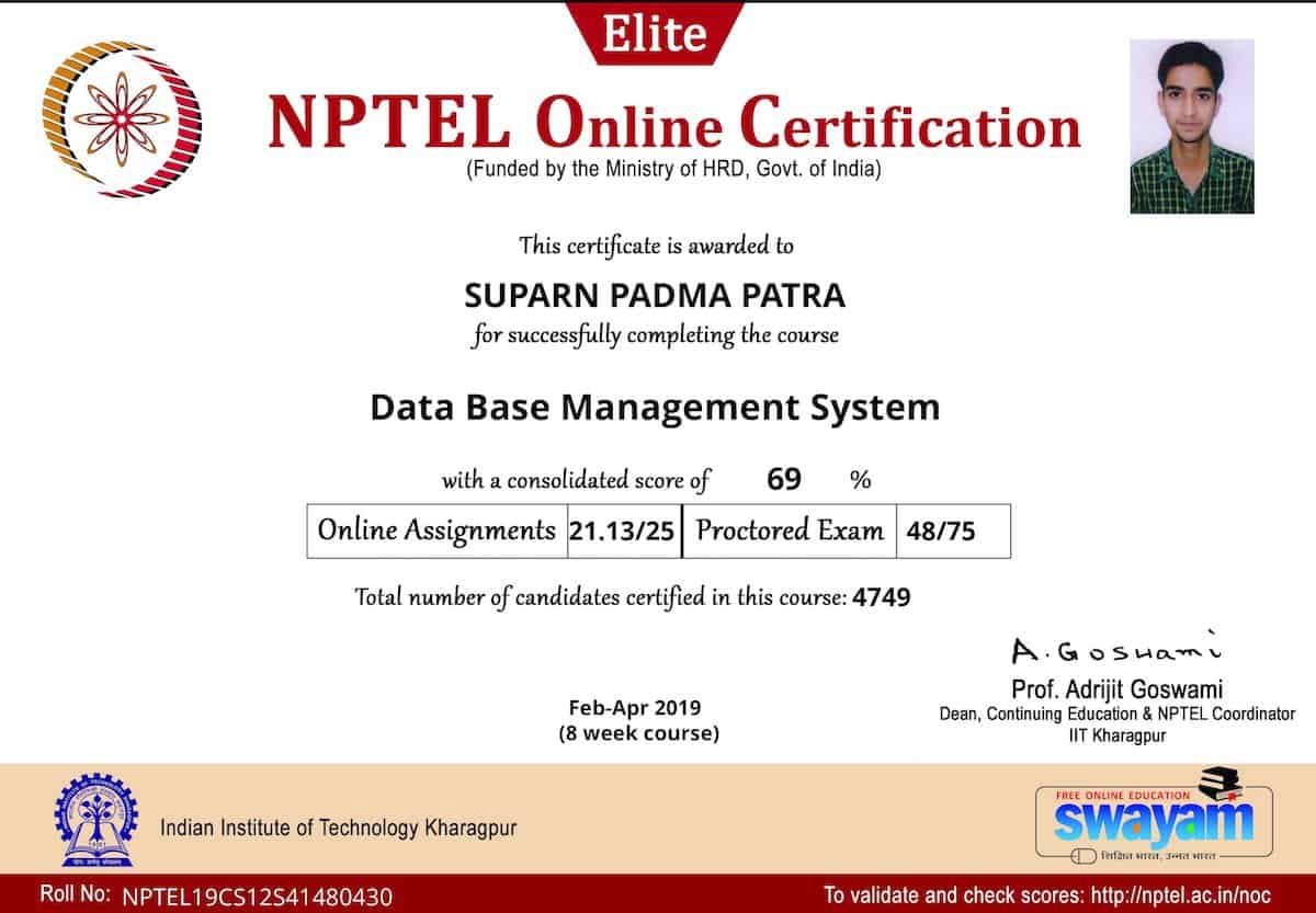 Suparn NPTEL certificate