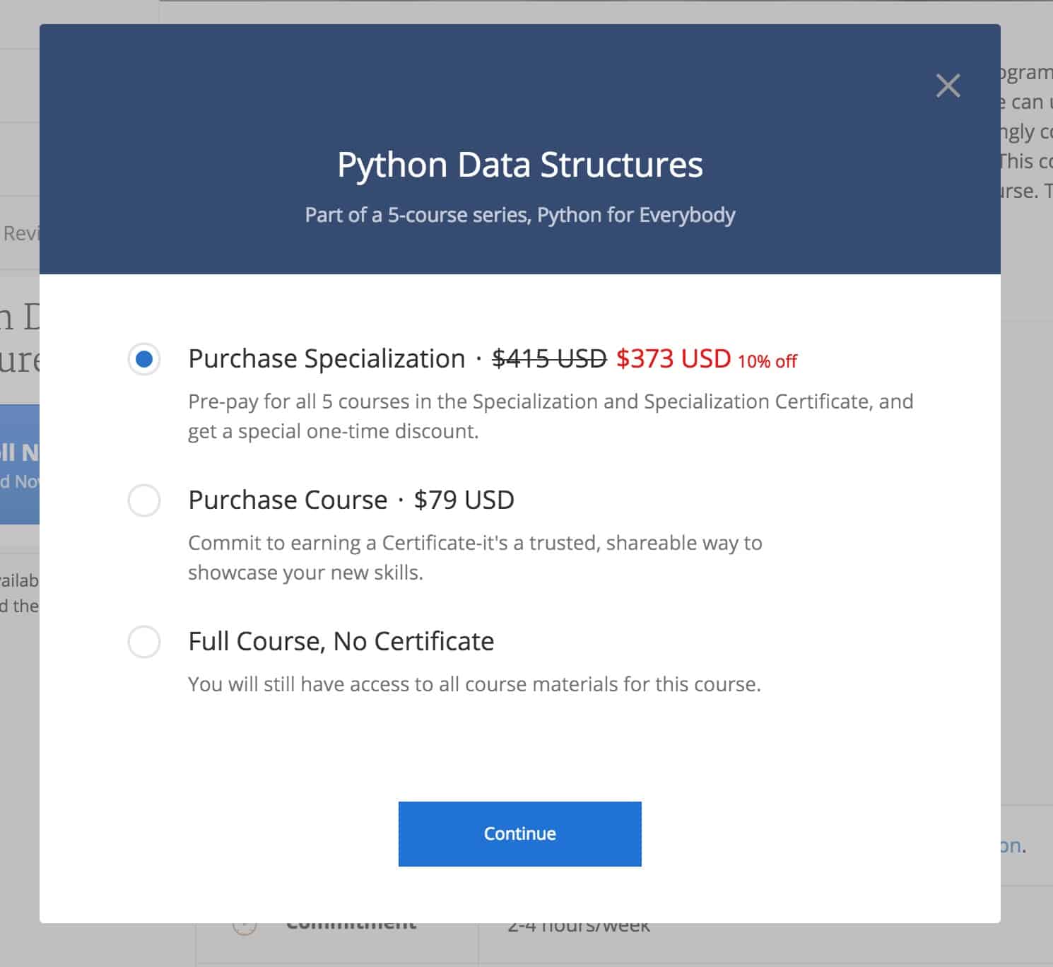 Coursera Full Course, No Specialization option
