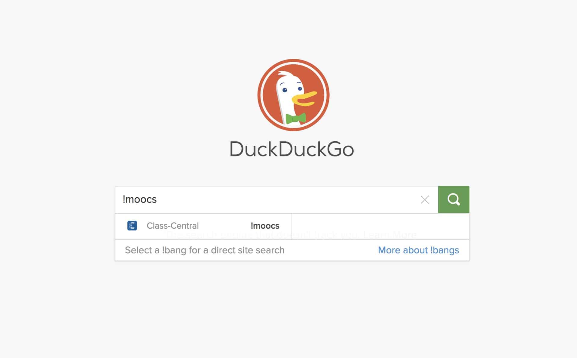 Picture showing typing !moocs into DuckDuckGo 