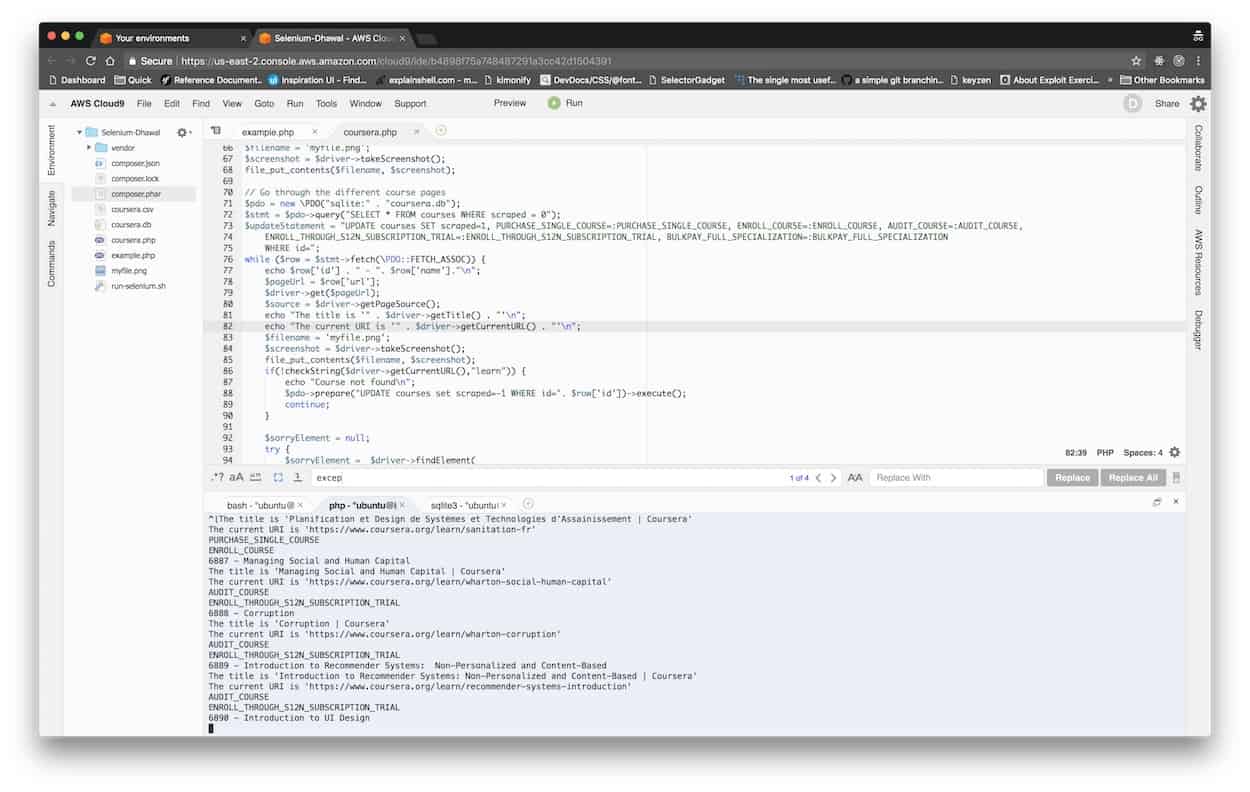 Cloud 9 IDE for Coursera Scraper