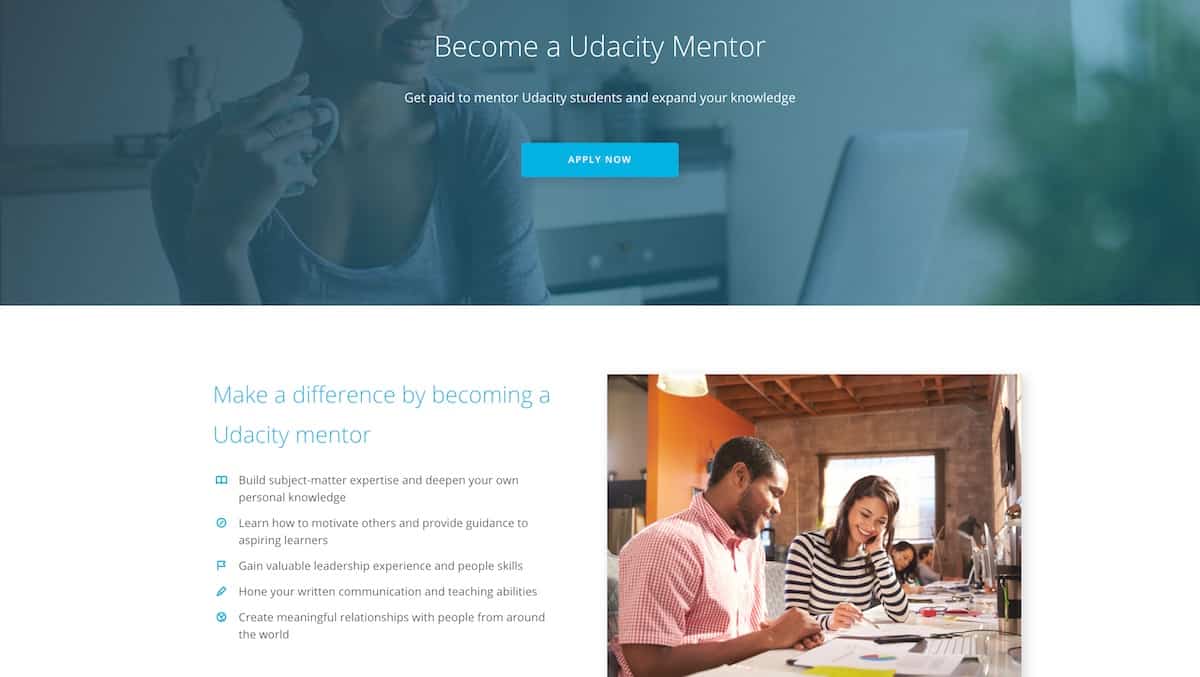 Udacity Become a mentor landing page