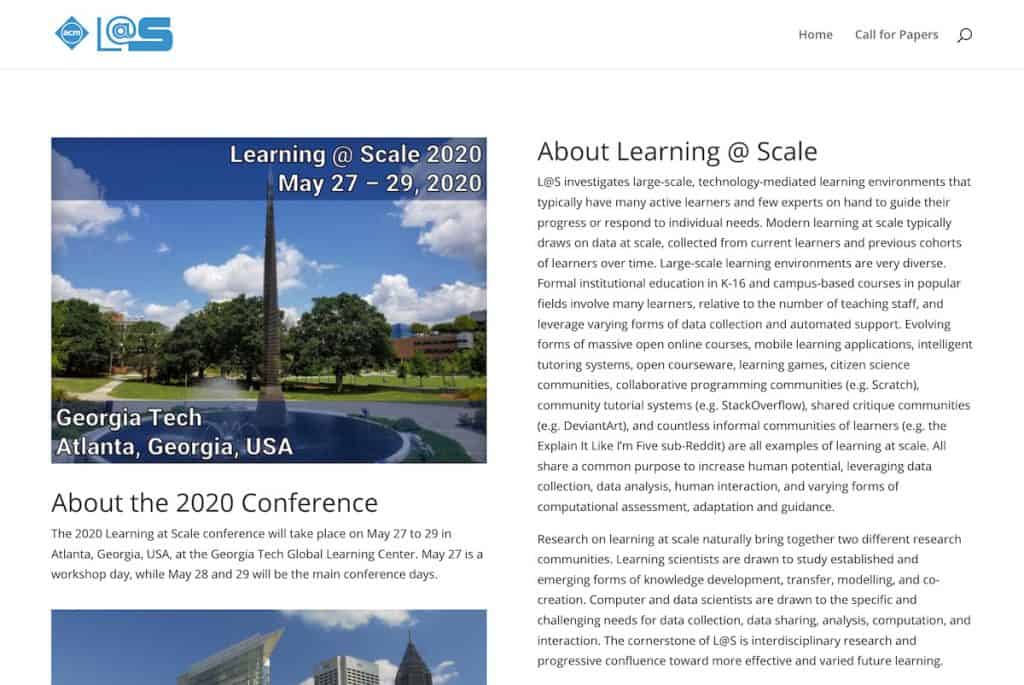 Learning at Scale 2020 homepage screenshot