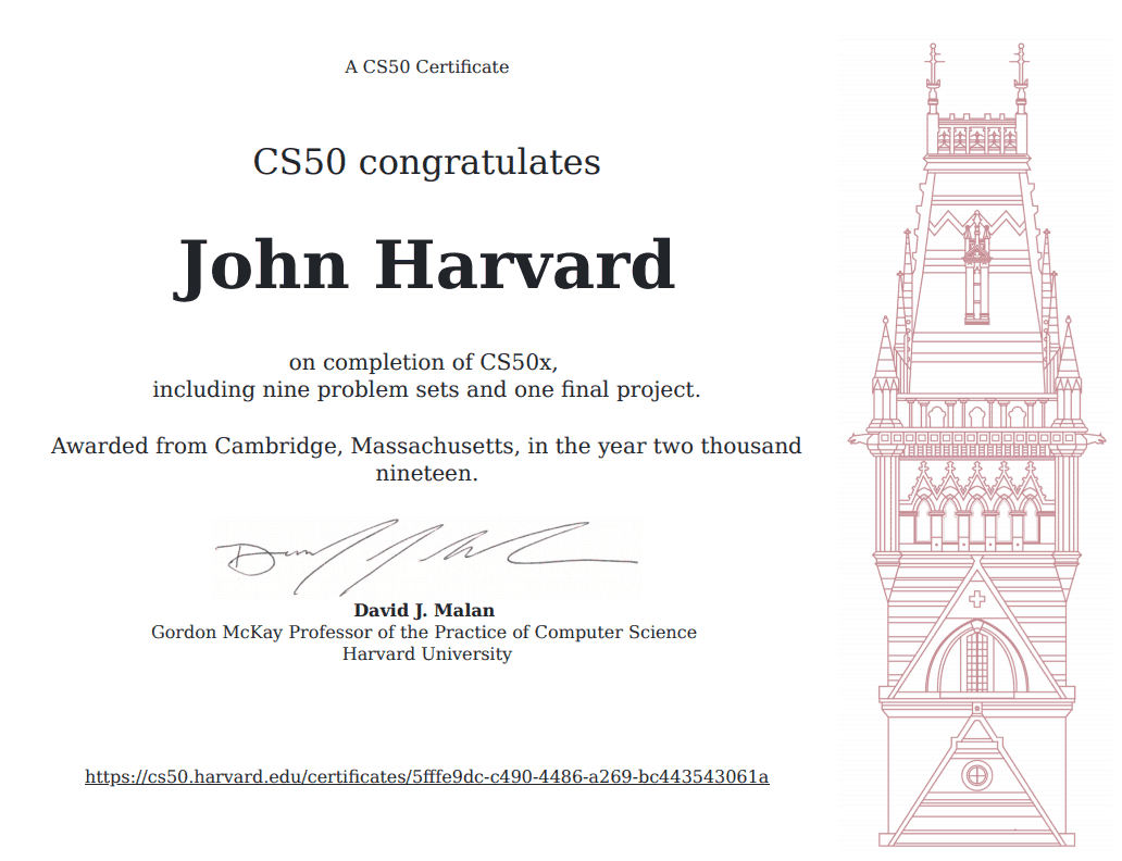 CS50 Free Course Certificate