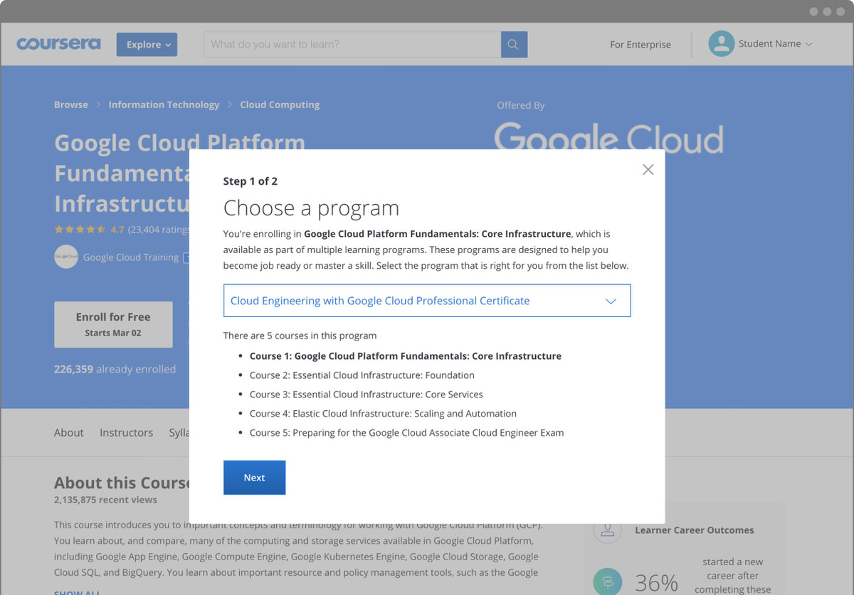 Coursera Screenshot - Choose a program - Step 1
