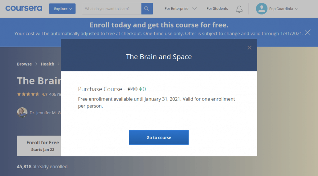 Free course confirmation