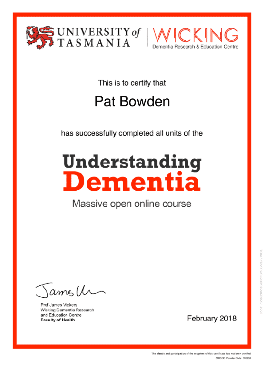 Free Certificate of Understanding Dementia