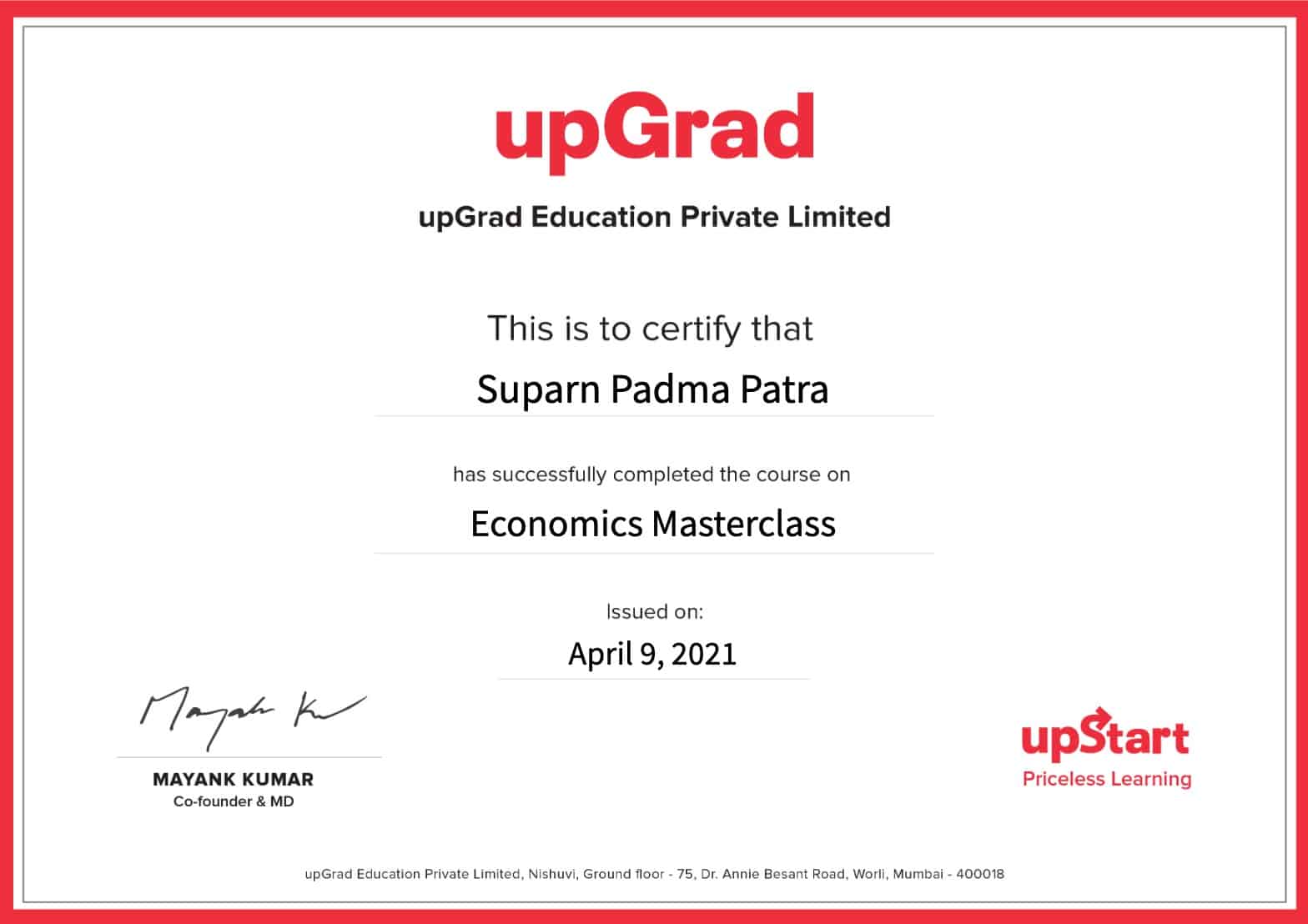 upGrad Certificate: Economics Masterclass