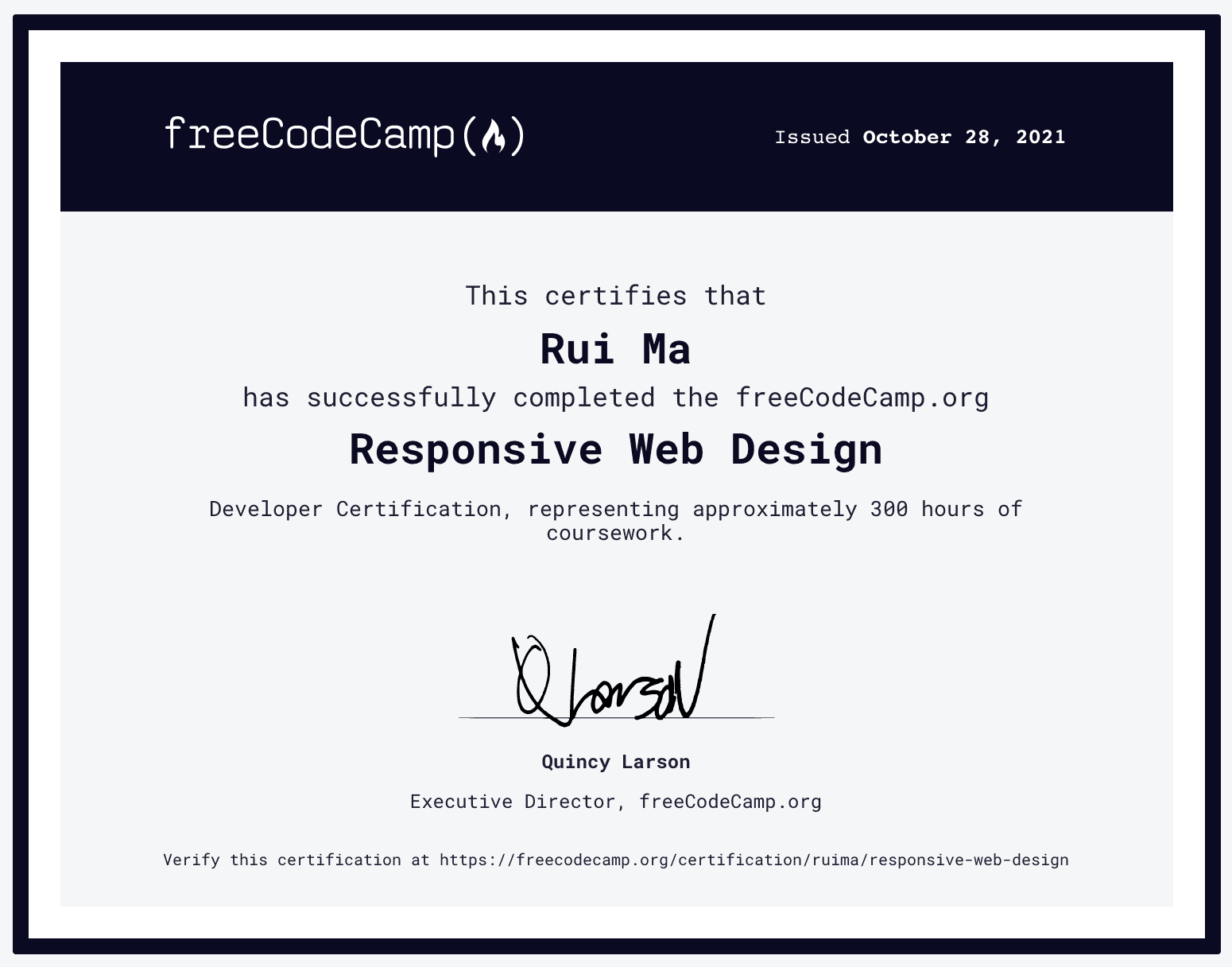 freeCodeCamp Certificate